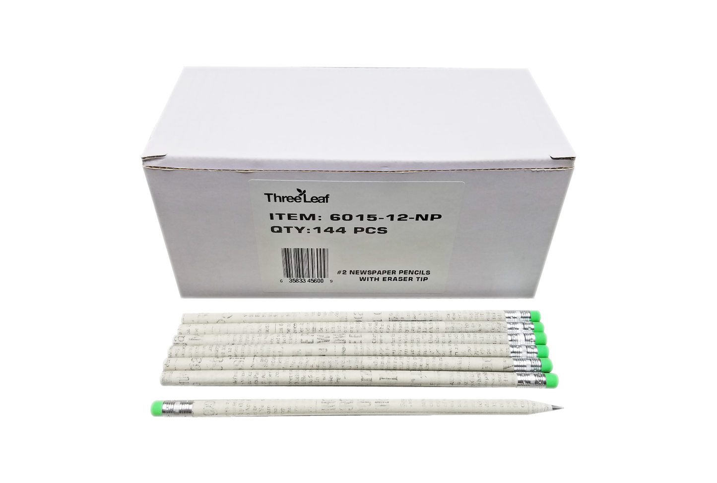 Three Leaf # 2 News Paper Pencils With Eraser Tip