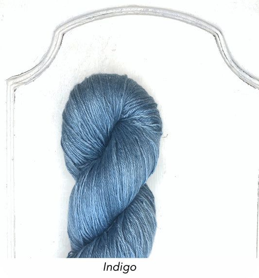 Silk Linen 3 Ply Fingering, Natural Dyed, Soft Solids - Indigo